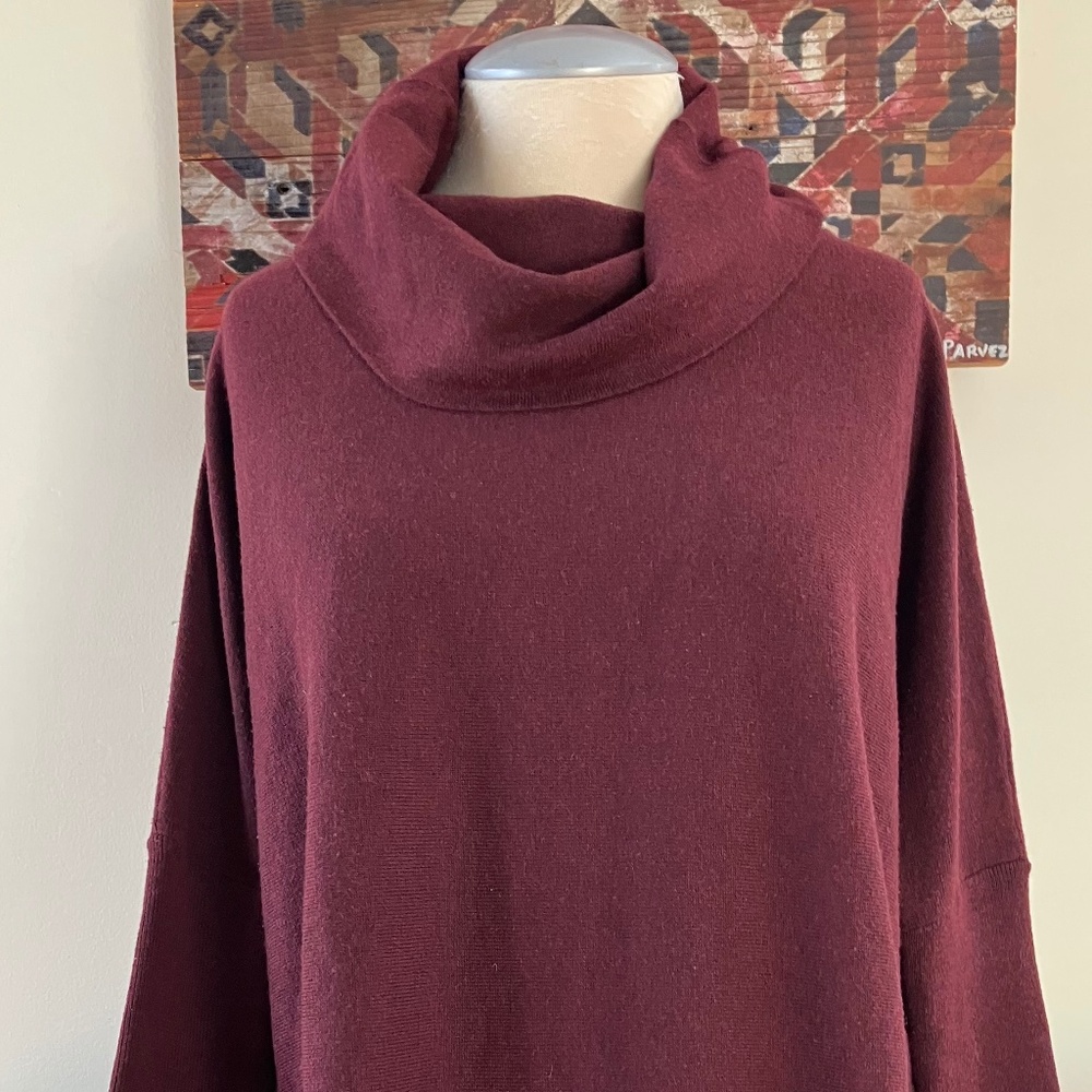 Smartwool Burgundy Drapey Cowl-Neck Merino Wool Blend Sweater | XS